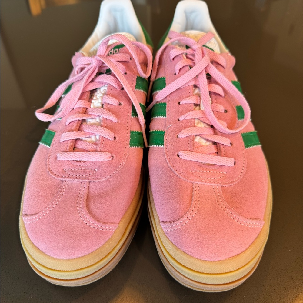 Adidas Women's Pink and Green Suede Sneakers